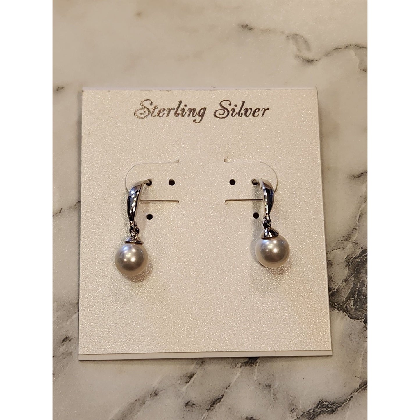 Sterling Silver Drop Earrings With Faux Pearl Accents For Women