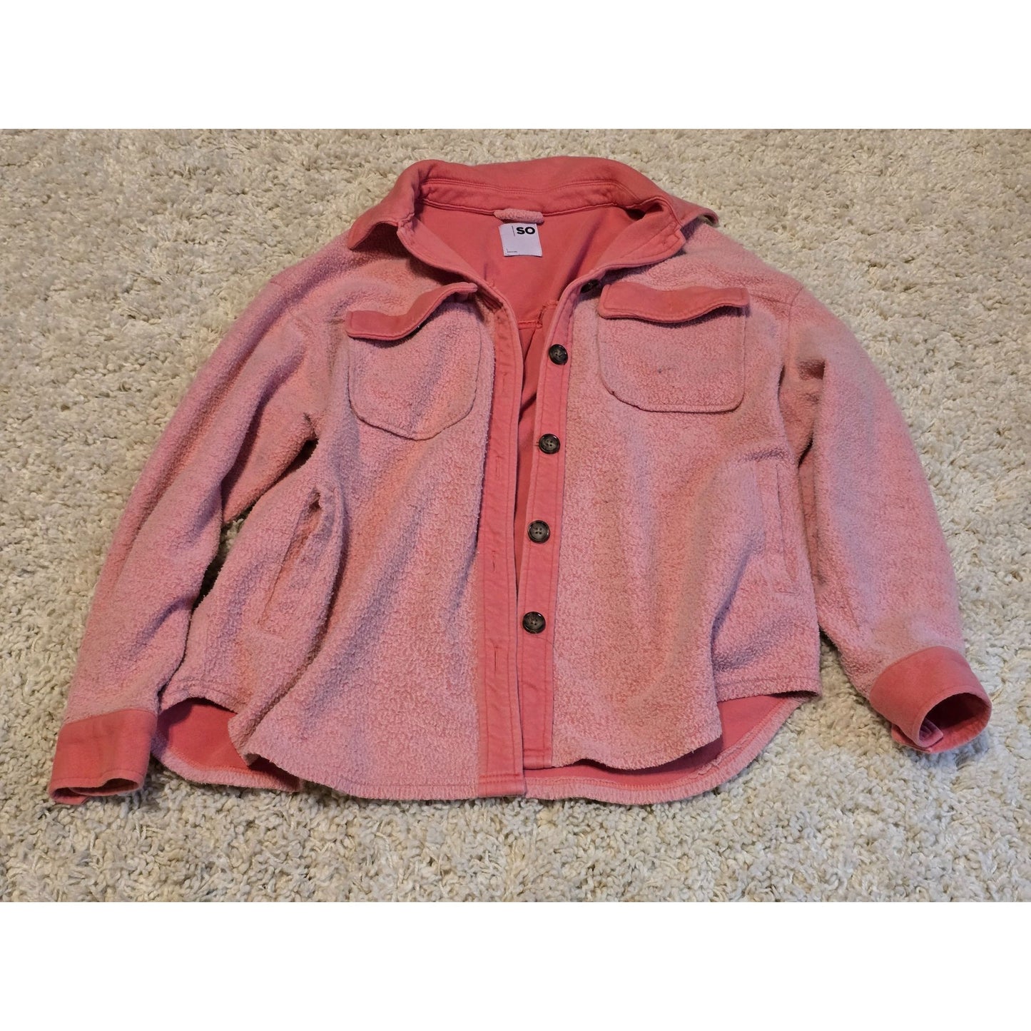 SO Goods For Life Women’s L Peachy Pink Sherpa Fleece Shacket Button Jacket