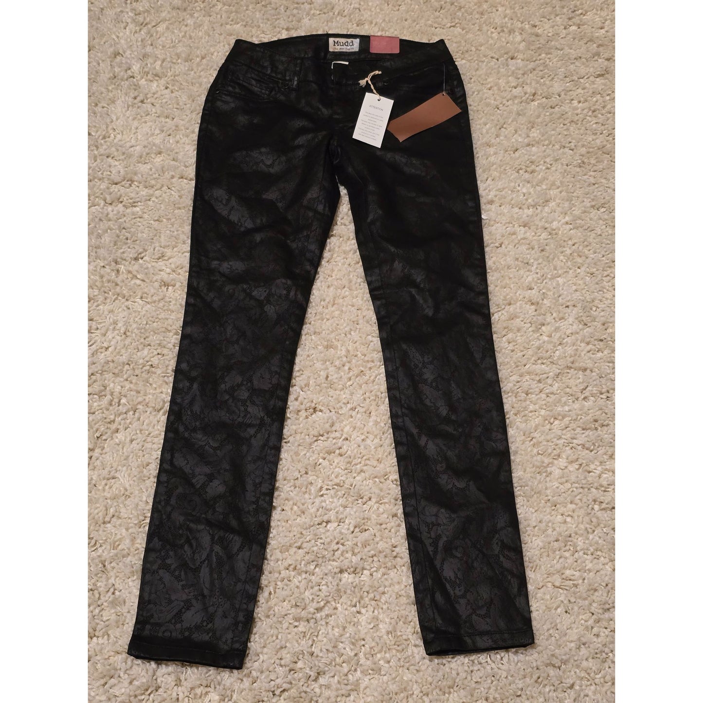 Mudd Black Coated Lace Print Jeggings Size 3