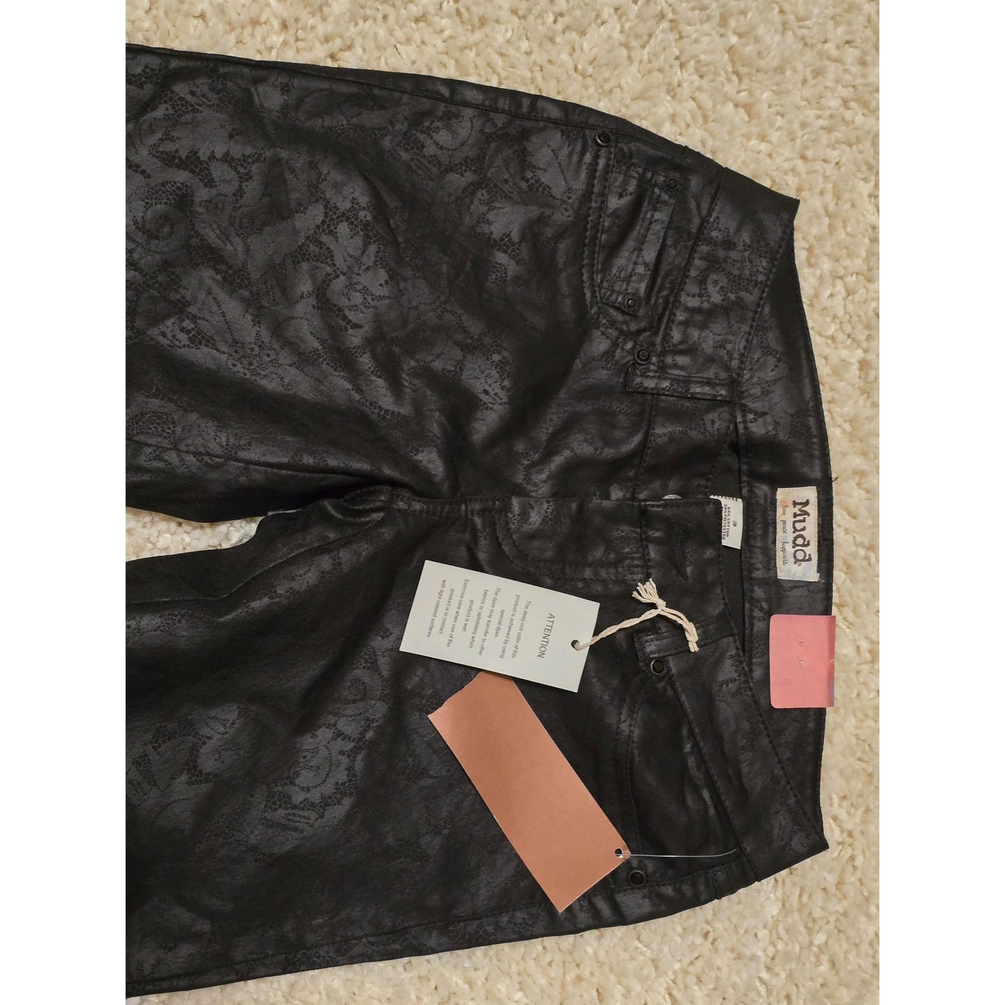 Mudd Black Coated Lace Print Jeggings Size 3