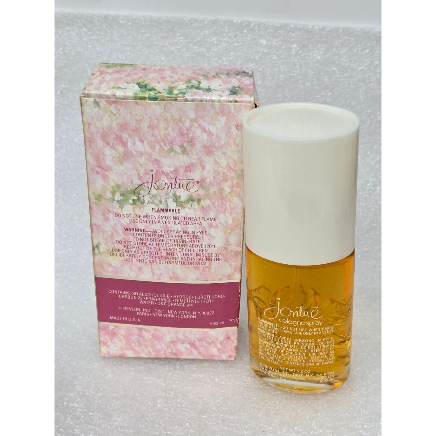 Vintage Revlon Jontue Cologne Spray 2 Oz Vintage Floral Design Box