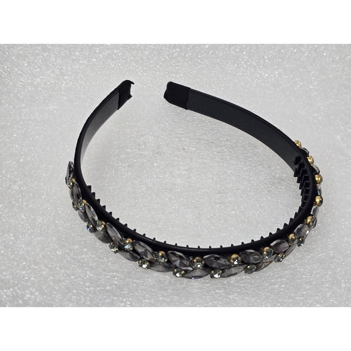 Crystal & Gold Tone Embellished Black Plastic Headband
