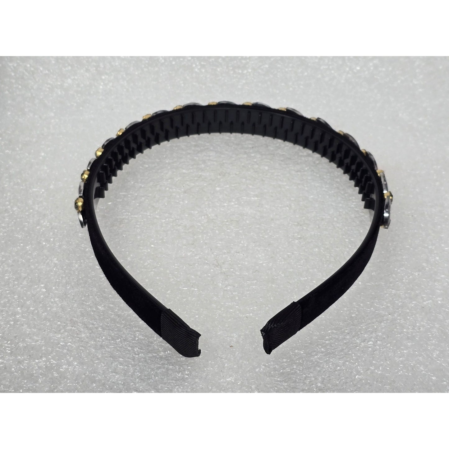Crystal & Gold Tone Embellished Black Plastic Headband