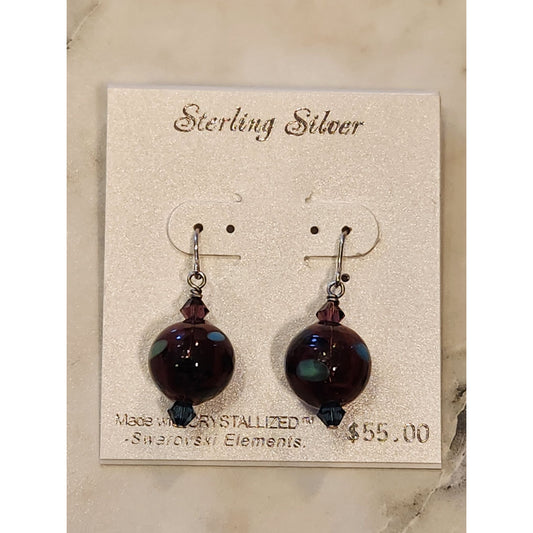 Sterling Silver Earrings Crystalized Swarovski Elements & Polka Dot Glass Beads
