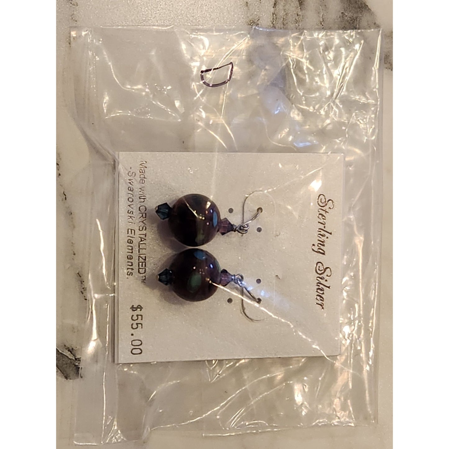 Sterling Silver Earrings Crystalized Swarovski Elements & Polka Dot Glass Beads