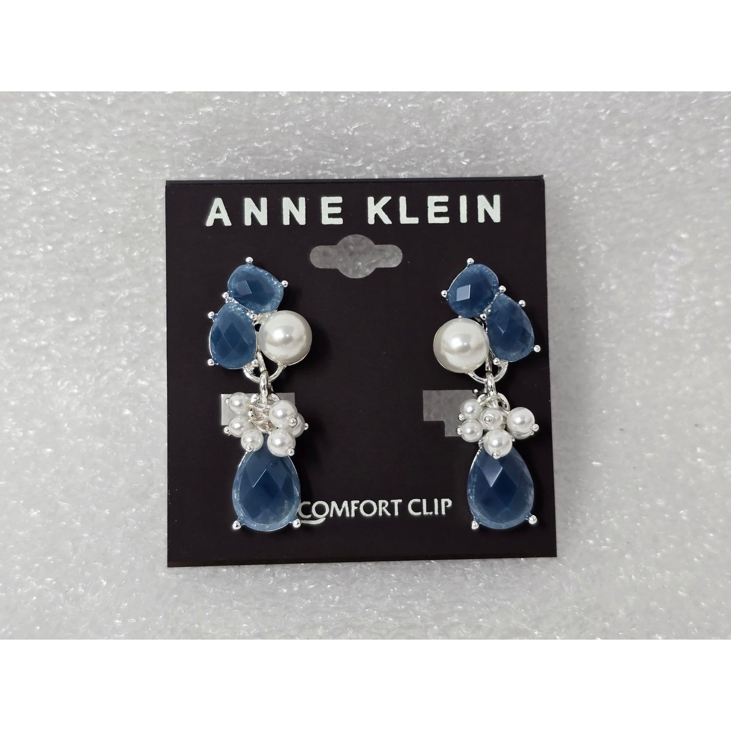 Anne Klein Blue & Faux Pearl Drop Clip-On Earrings With E-Z Comfort Clip Design
