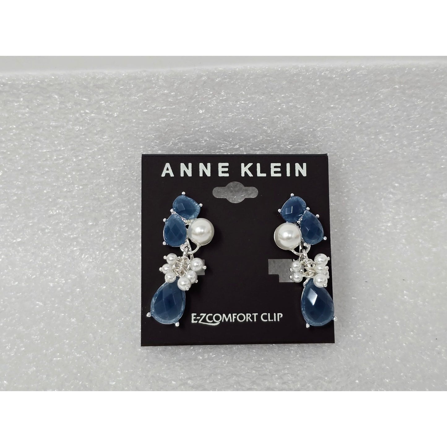 Anne Klein Blue & Faux Pearl Drop Clip-On Earrings With E-Z Comfort Clip Design