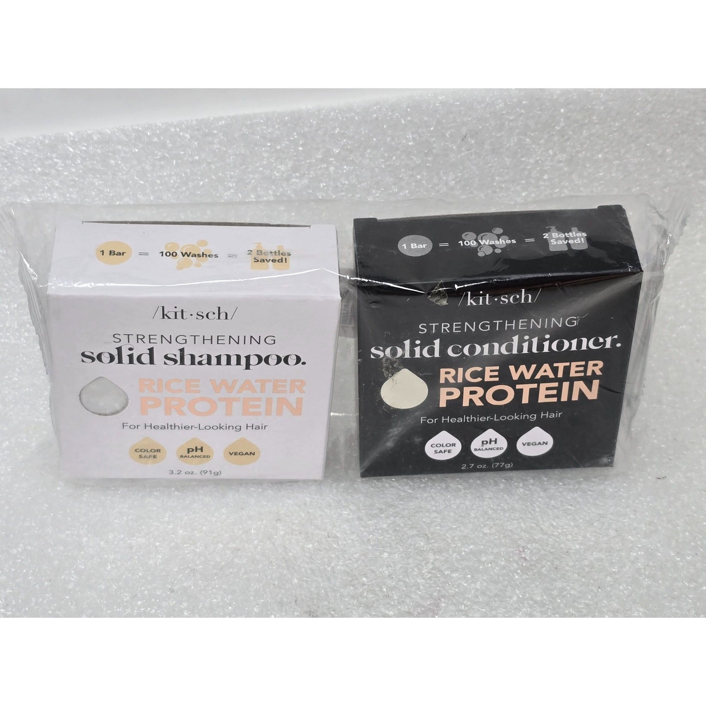 Kitsch Strengthening Solid Shampoo & Conditioner Rice Water Protein Bar Set
