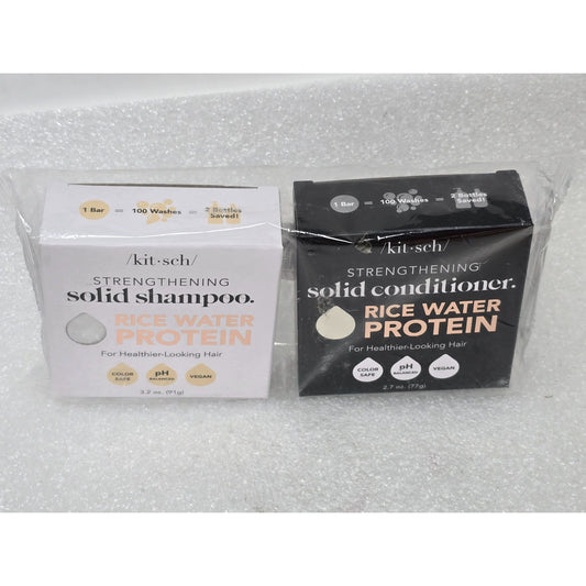 Kitsch Strengthening Solid Shampoo & Conditioner Rice Water Protein Bar Set