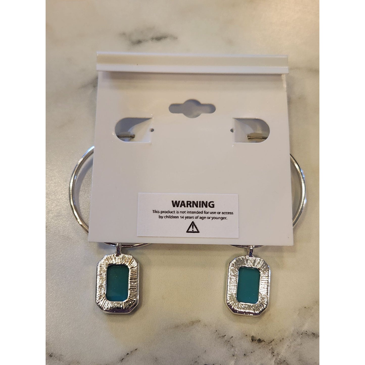 Gloria Vanderbilt Silver Hoop Earrings W/ Turquoise Geometric Pendant Drop Women's