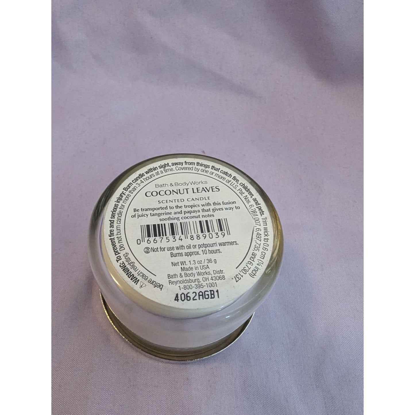 Bath & Body Works Coconut Leaves Scented Candle 1.3 oz With Metal Lid