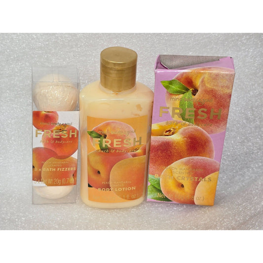Mind Body Soul Fresh Peach Mandarin Bath & Bodycare Set Fizzers Lotion Crystals