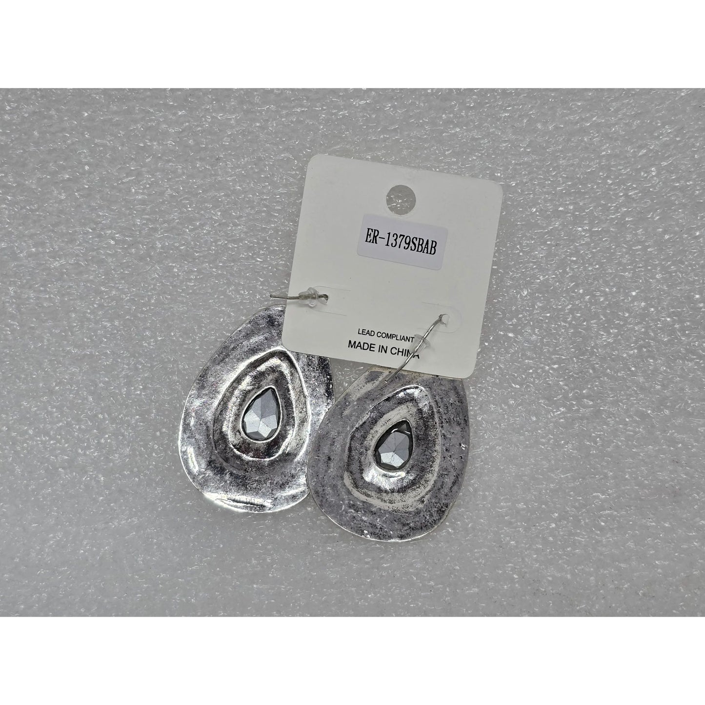 Silver Tone Teardrop Earrings With Iridescent Crystal