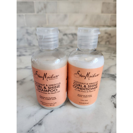 Shea Moisture Coconut & Hibiscus Curl & Shine Shampoo & Conditioner 3.2 oz ea