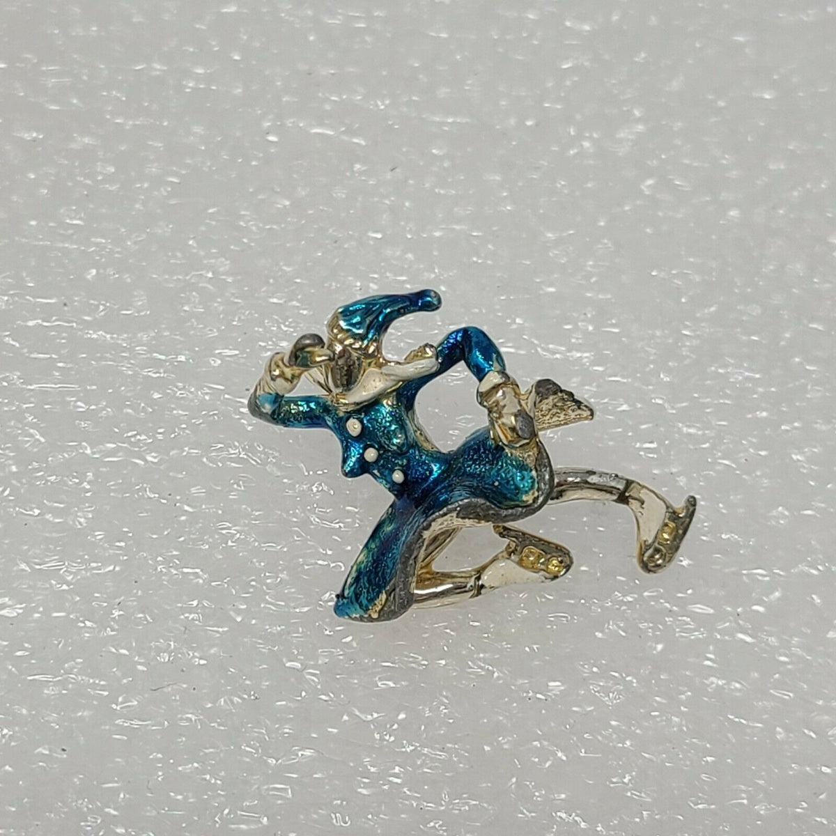 Vintage Ice Figure Skater Blue & White Enamel Dress Pin Brooch