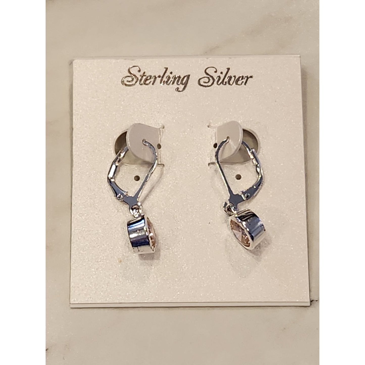 Sterling Silver Leverback Earrings With Round Champagne CZ Drop