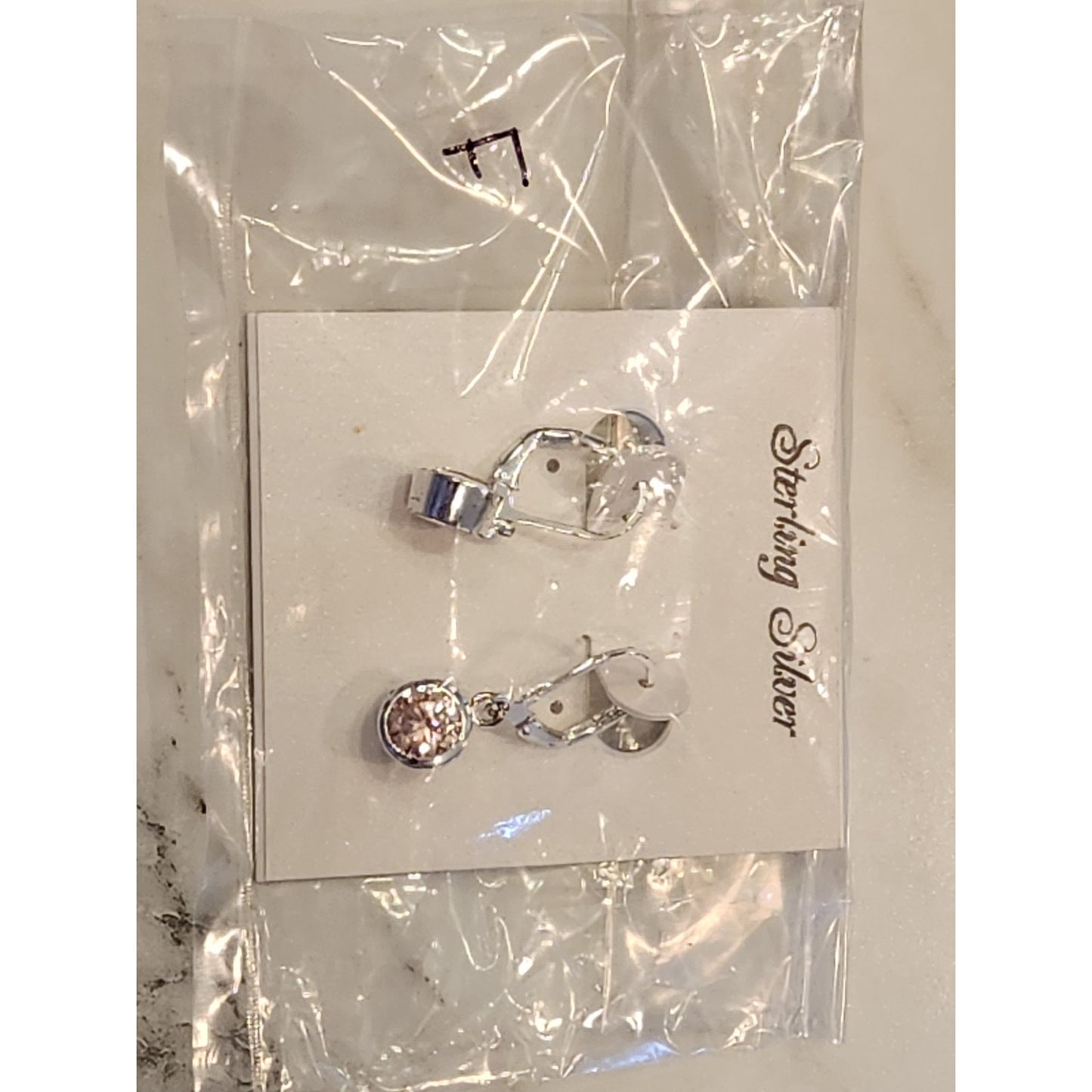 Sterling Silver Leverback Earrings With Round Champagne CZ Drop
