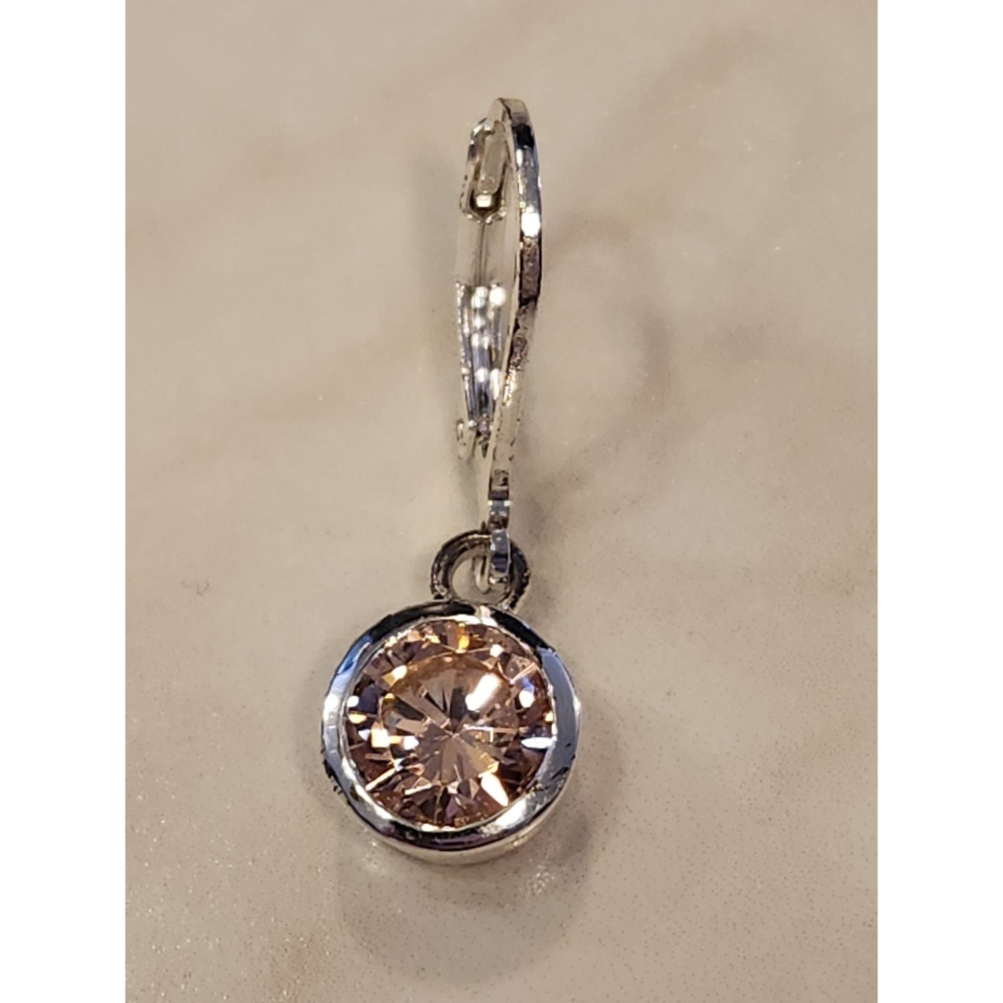 Sterling Silver Leverback Earrings With Round Champagne CZ Drop