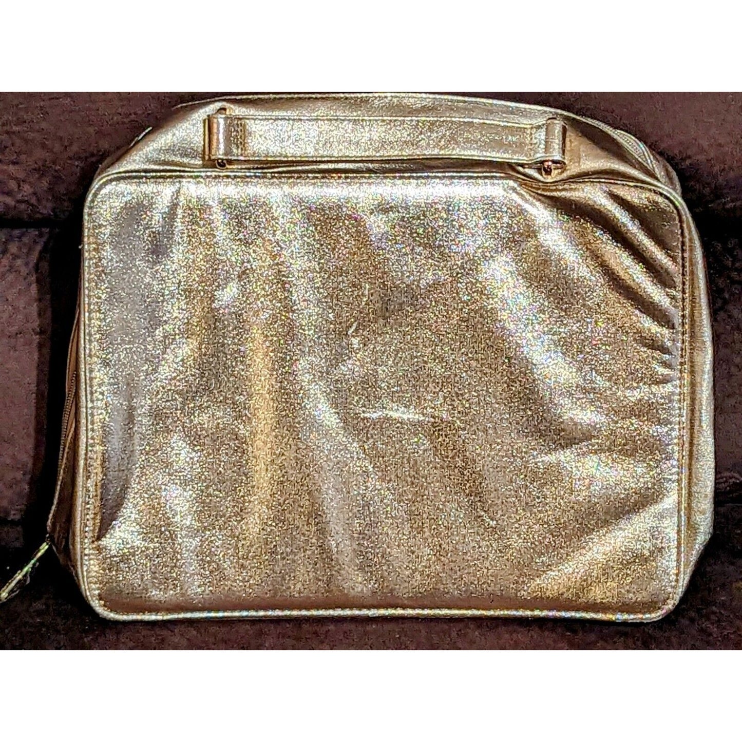 Lancome Cosmetic Makeup Bag Train Case Metallic Gold w/Rose