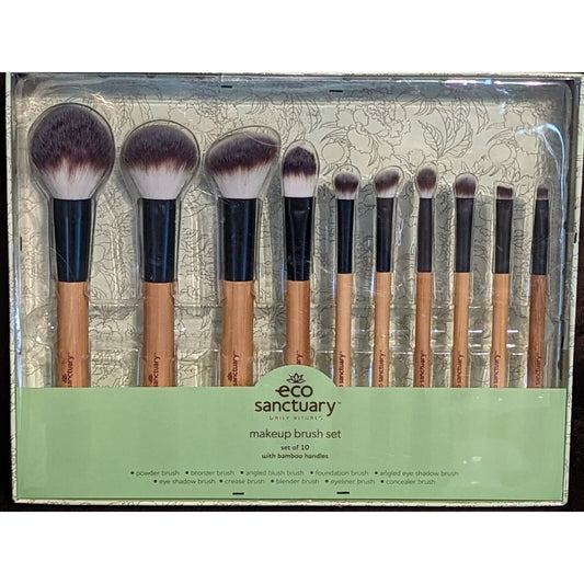 Eco Sanctuary Makeup Brush Set Of 10 with Bamboo Handles