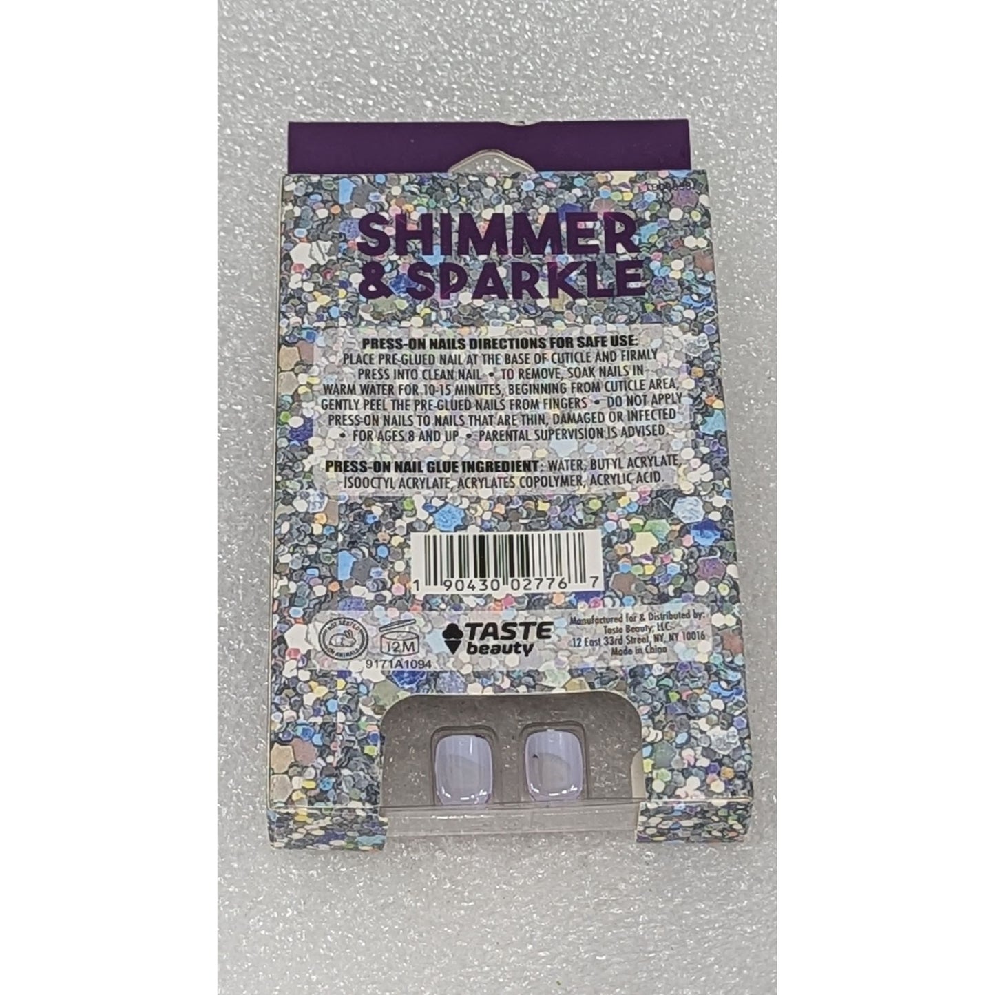 Shimmer & Sparkle Press-On Nails 18 Count Purple & Silver Glitter Taste Beauty