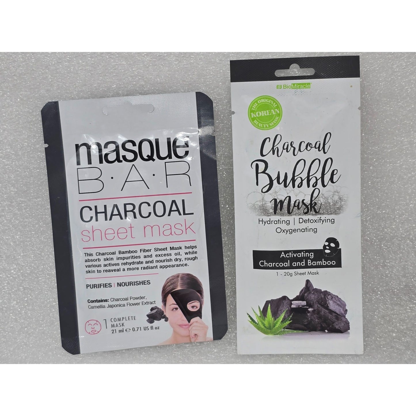 Masque Bar Sheet Mask & Bio Miracle Charcoal Bubble Mask Duo Set