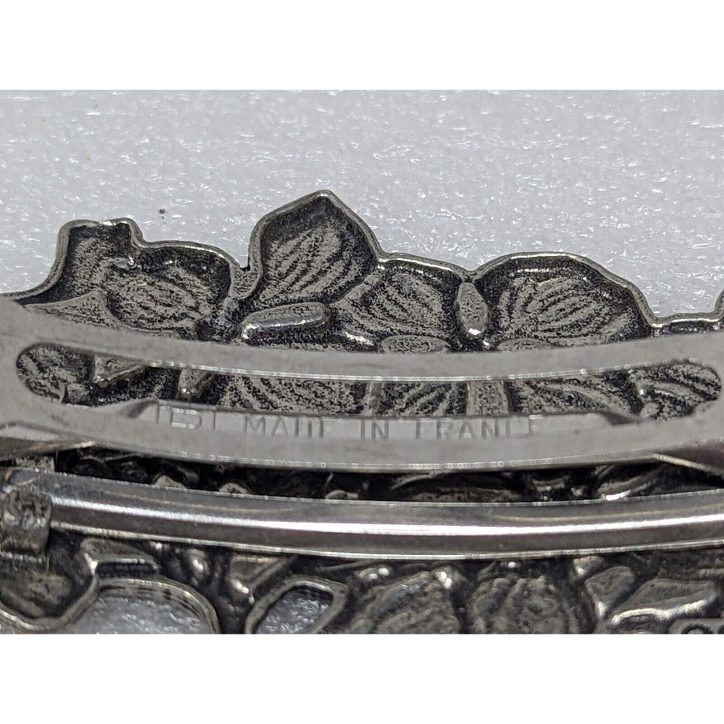 Oberon Design Dogwood Flower Hair Clip Barrette Made in France Silver Tone