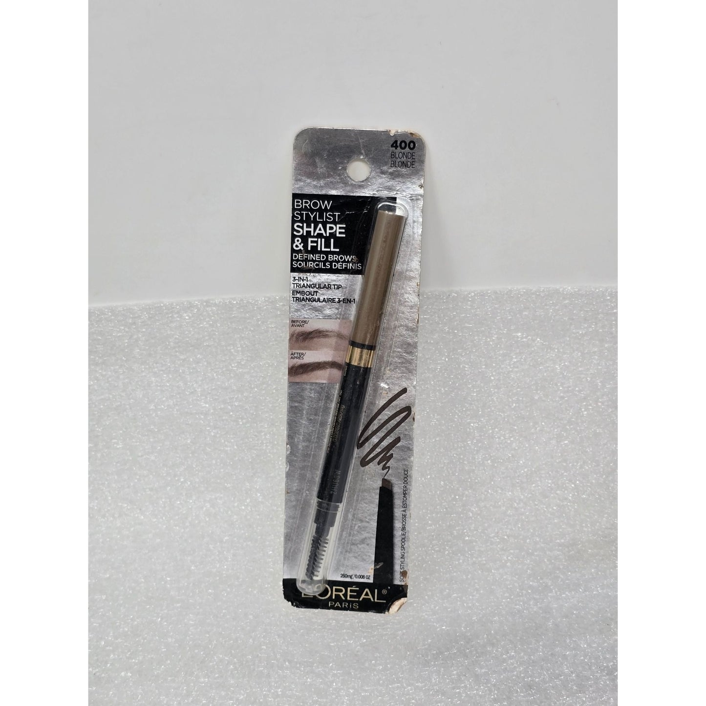 L'Oreal Brow Stylist Shape & Fill Pencil  Blonde 400 3-In-1 Triangular Tip