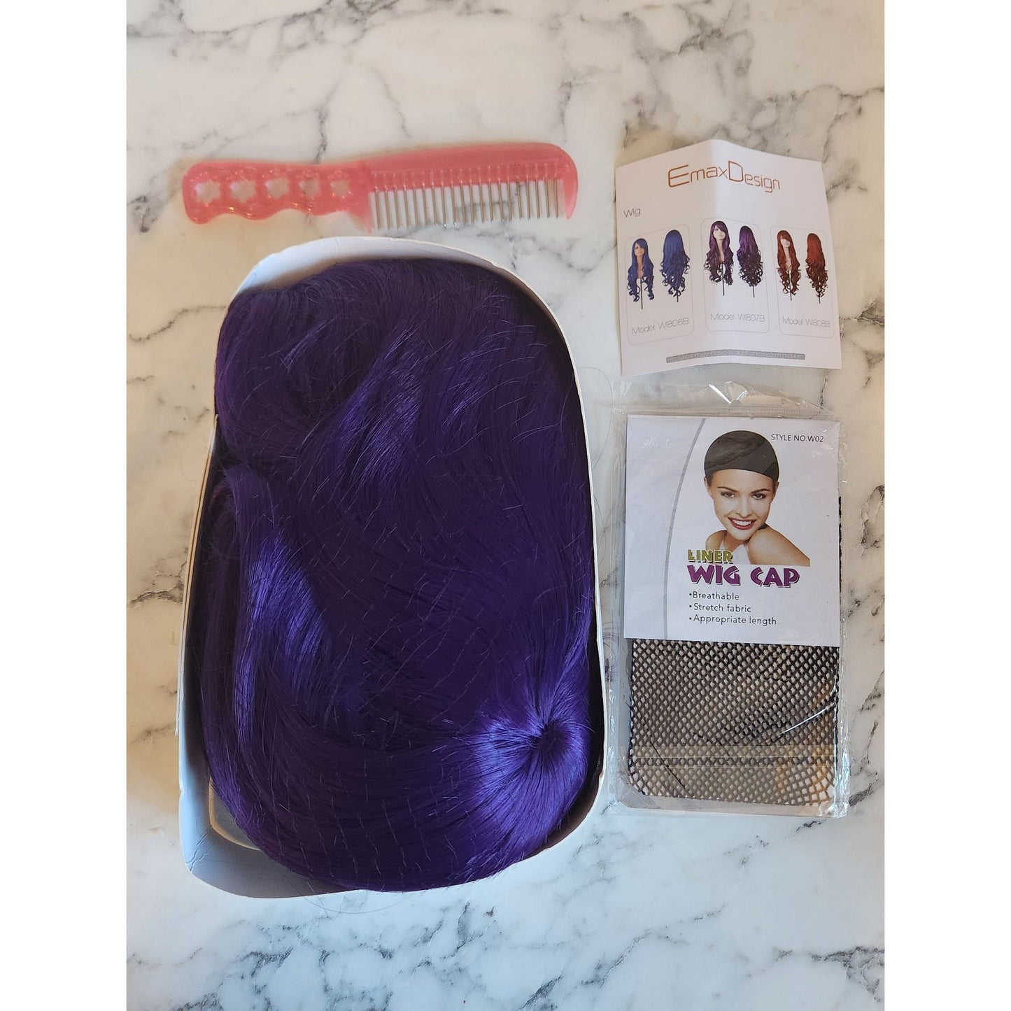 Emax 1807B Purple Wig with Liner Cap & Styling Comb for Cosplay & Costume Events