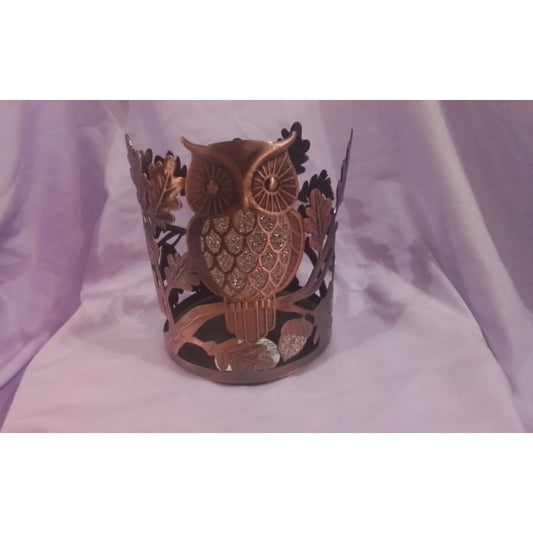 Bath & Body Works Owl & Leaves Metal 3-Wick Candle Holder With Glitter Accents