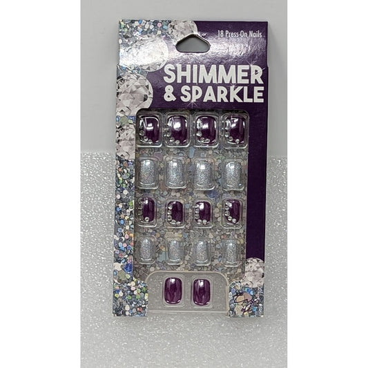 Shimmer & Sparkle Press-On Nails 18 Count Purple & Silver Glitter Taste Beauty