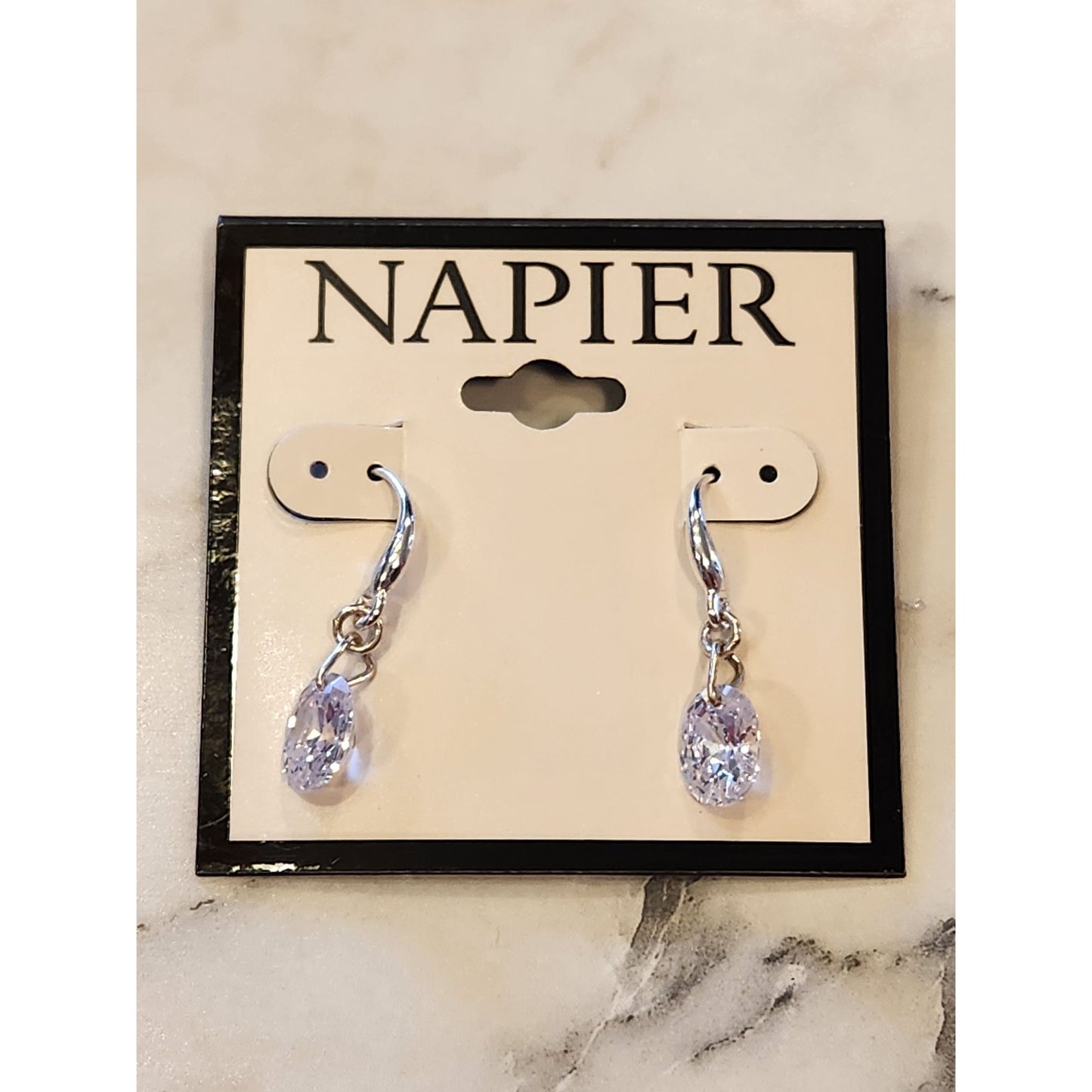 Napier Silver-Tone Drop Earrings With Faceted Crystal Stones