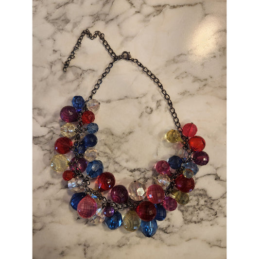 Vintage Colorful Multicolor Beaded Statement Necklace With Adjustable Chain