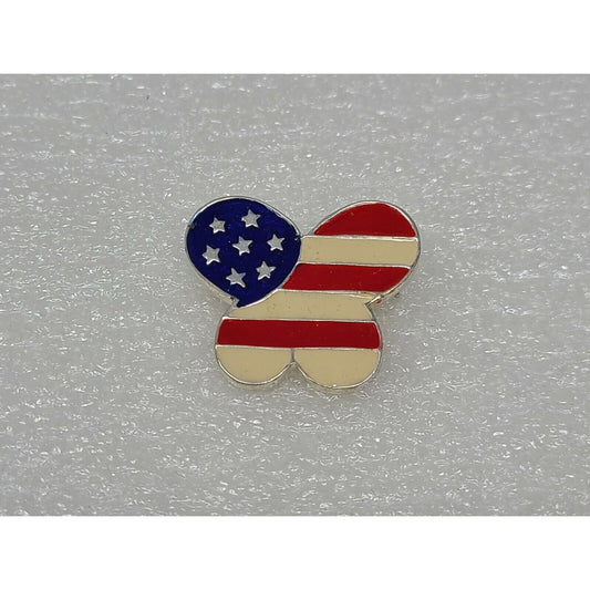 Vintage Enamel American Flag Butterfly Brooch Pin Red White & Blue Stars