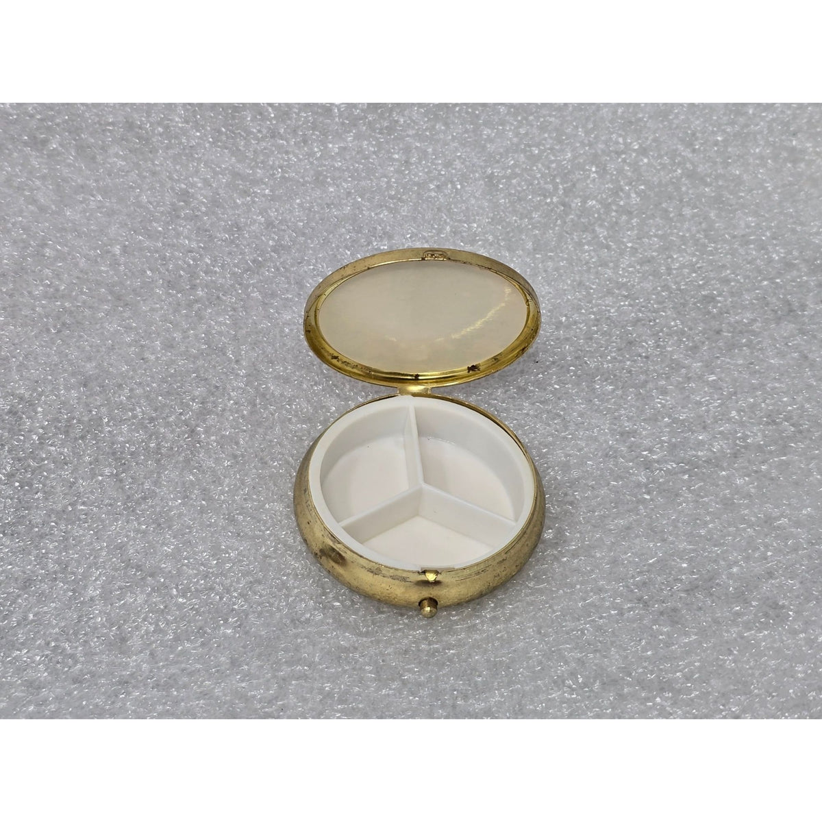 Vintage Gold-Tone Cameo Pill Box With 3 Compartments & Hinged Lid Victorian