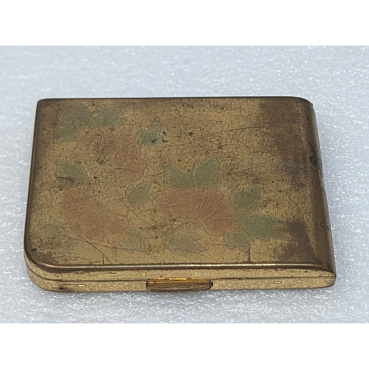 Vintage Elgin American Makeup Powder Mirror Compact Gold Tone With Flowers