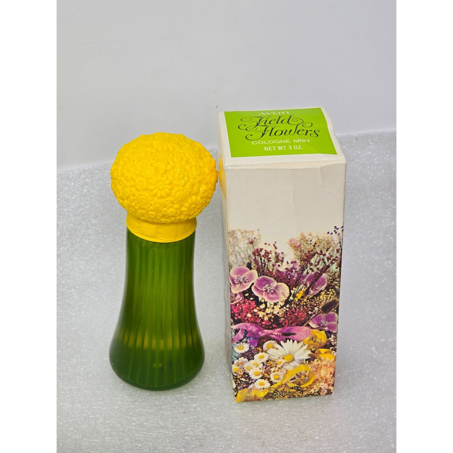 Avon Field Flowers Cologne Mist 3 Oz With Box Vintage Green Glass Bottle