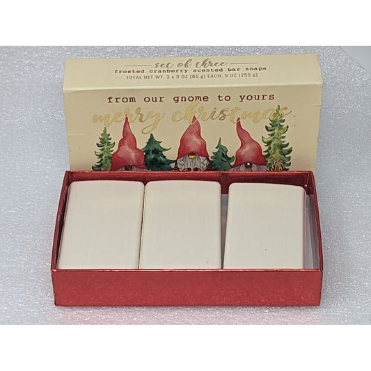 Set of 3 Frosted Cranberry Scented Bar Soaps Merry Christmas From Our Gnome