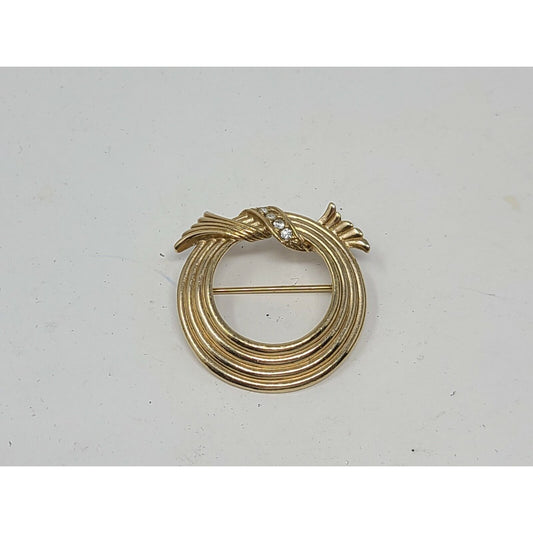 Vintage Avon Gold Tone Brooch Round W/ Rhinestones Circle
