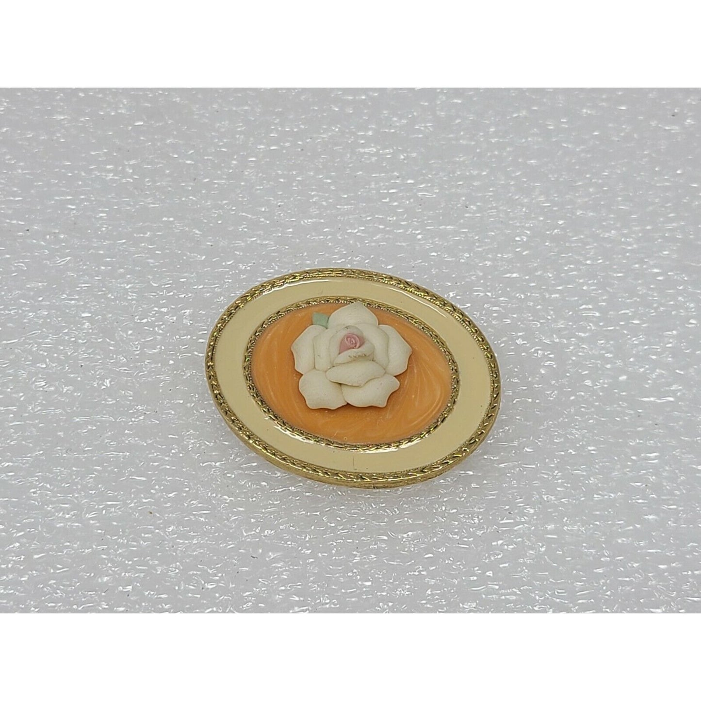 Vintage Rose Brooch Pin Orange Peach Gold Tone