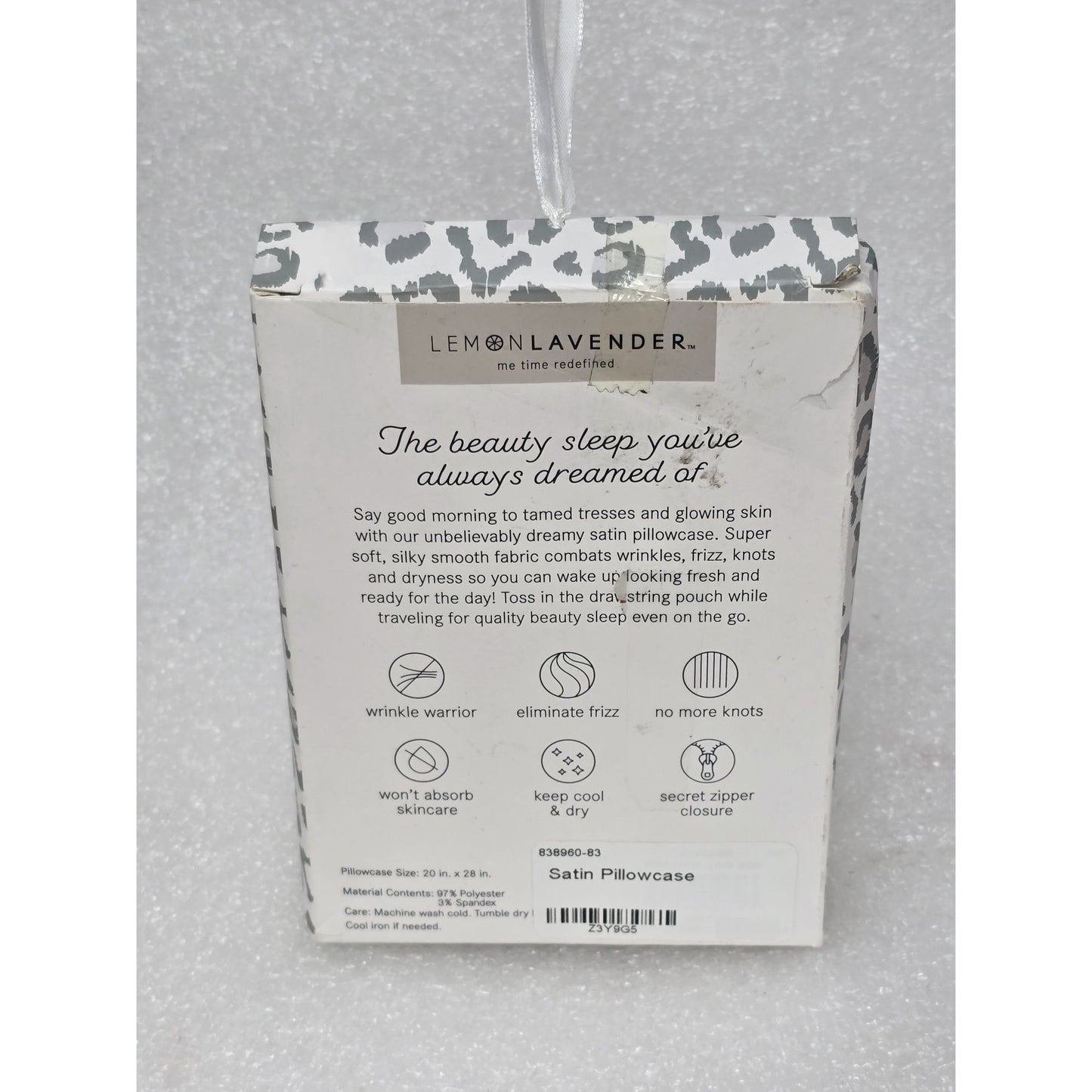 Lemon Lavender Silky Satin Pillowcase Cat Nap Pattern 20" x 28"