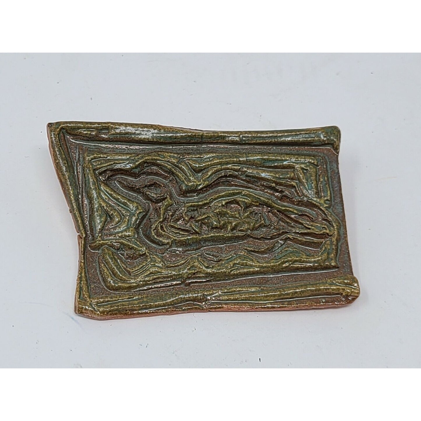 Vintage Clay Pottery Brooch Pin Duck Green