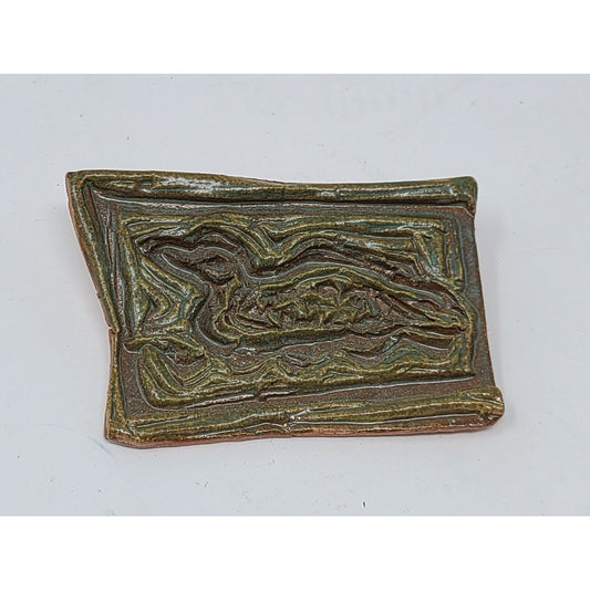 Vintage Clay Pottery Brooch Pin Duck Green