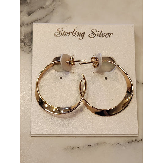 Gold-Tone Sterling Silver Twisted Hoop Earrings With Stud Back Closure