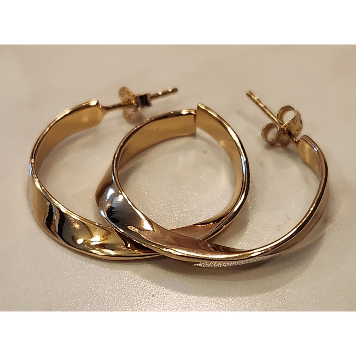 Gold-Tone Sterling Silver Twisted Hoop Earrings With Stud Back Closure