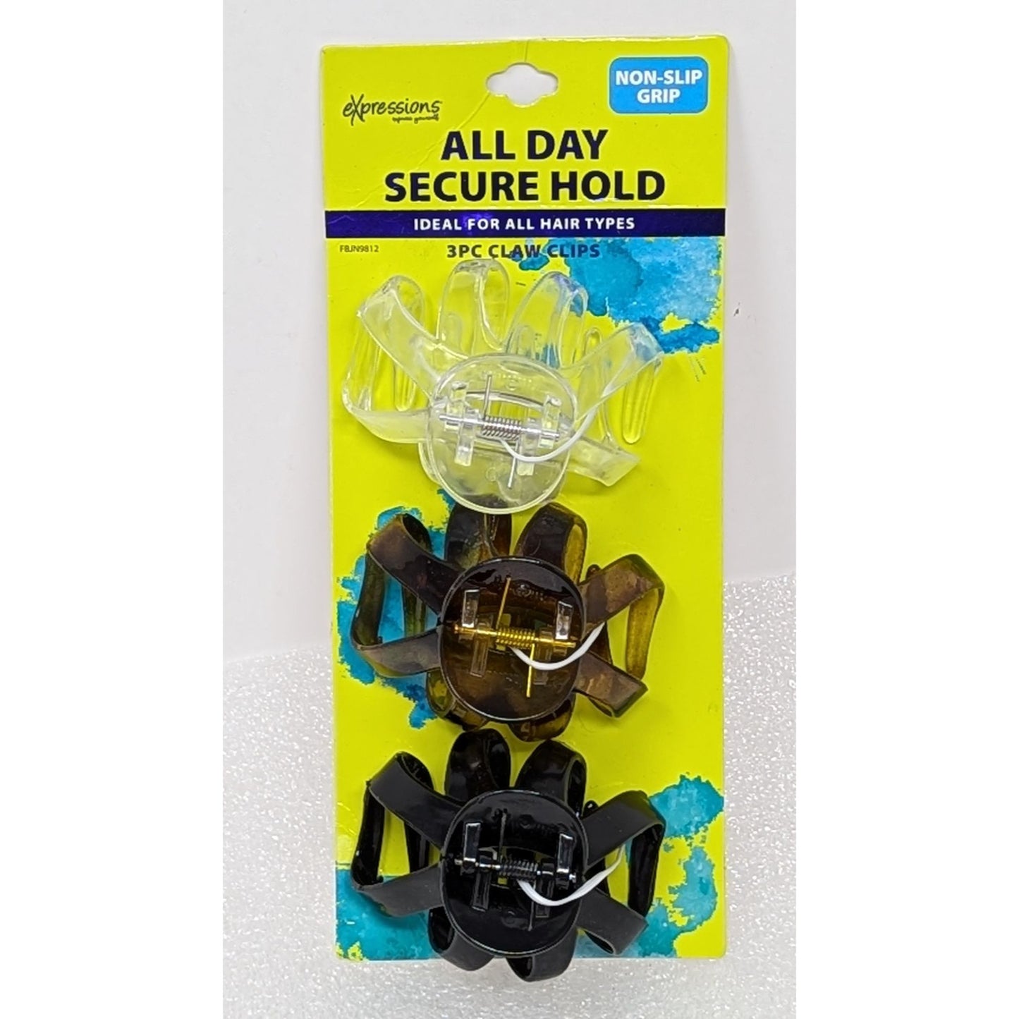 Expressions All Day Secure Hold 3Pc Claw Clips Non-Slip Grip For All Hair Types