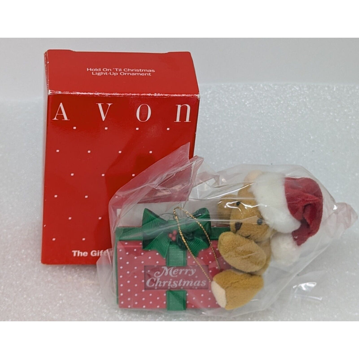 Vintage Avon Hold On 'Til Christmas Light-Up Ornament Teddy Bear In Santa Hat