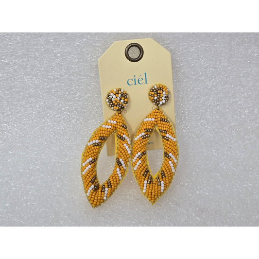 Ciel Handmade Beaded Drop Earrings Yellow White Gold Pattern Lightweight