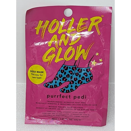 Holler and Glow Purrfect Pedi Sock Mask for Feet Foot Peel 1.35 oz Exfoliating