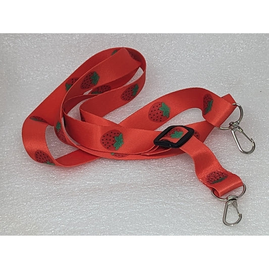 Strawberry Lanyard Keychain Ticket Badge Holder Red